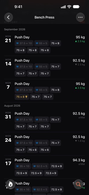 Exercise history with bests